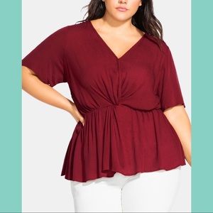 City Chic burgundy twist-front top